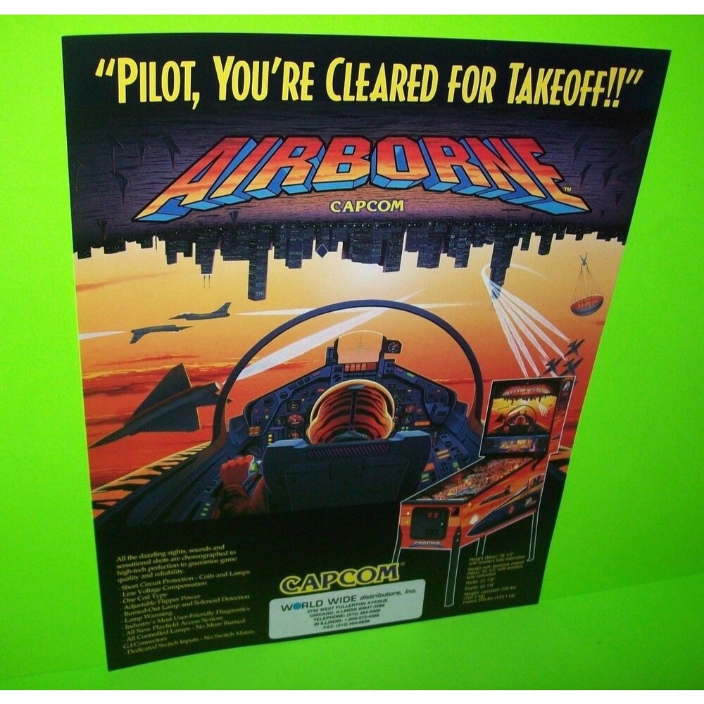 Airborne Pinball FLYER Original Game  1995 Supersonic Jets Vintage Promo Art